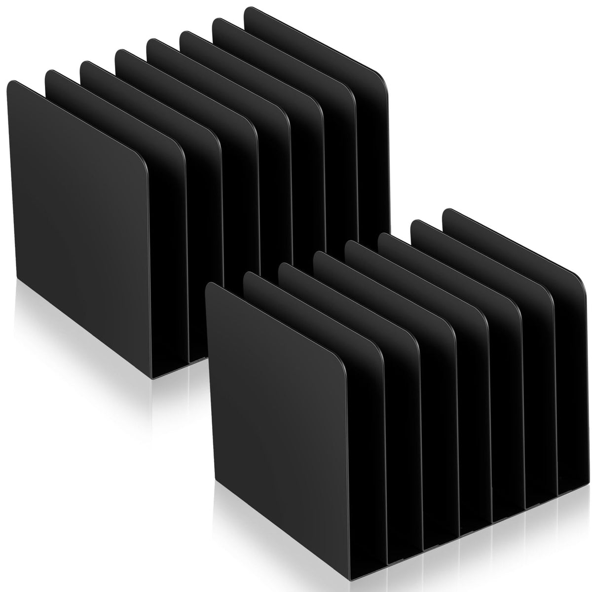 Suzile 2 Pcs Vertical Metal Desktop File Organizer, 7 Compartment, Black