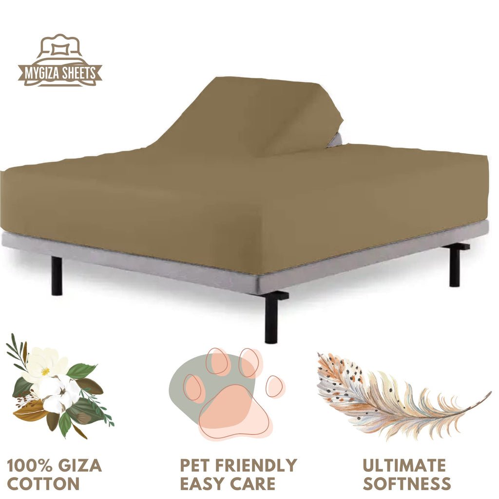 Flex Head King Sheets Sets For Adjustable Beds-Top Split King Sheets Sets (4 Pcs) King 34 Inch Down Sheets Taupe 15-18 Inch Deep Sheets