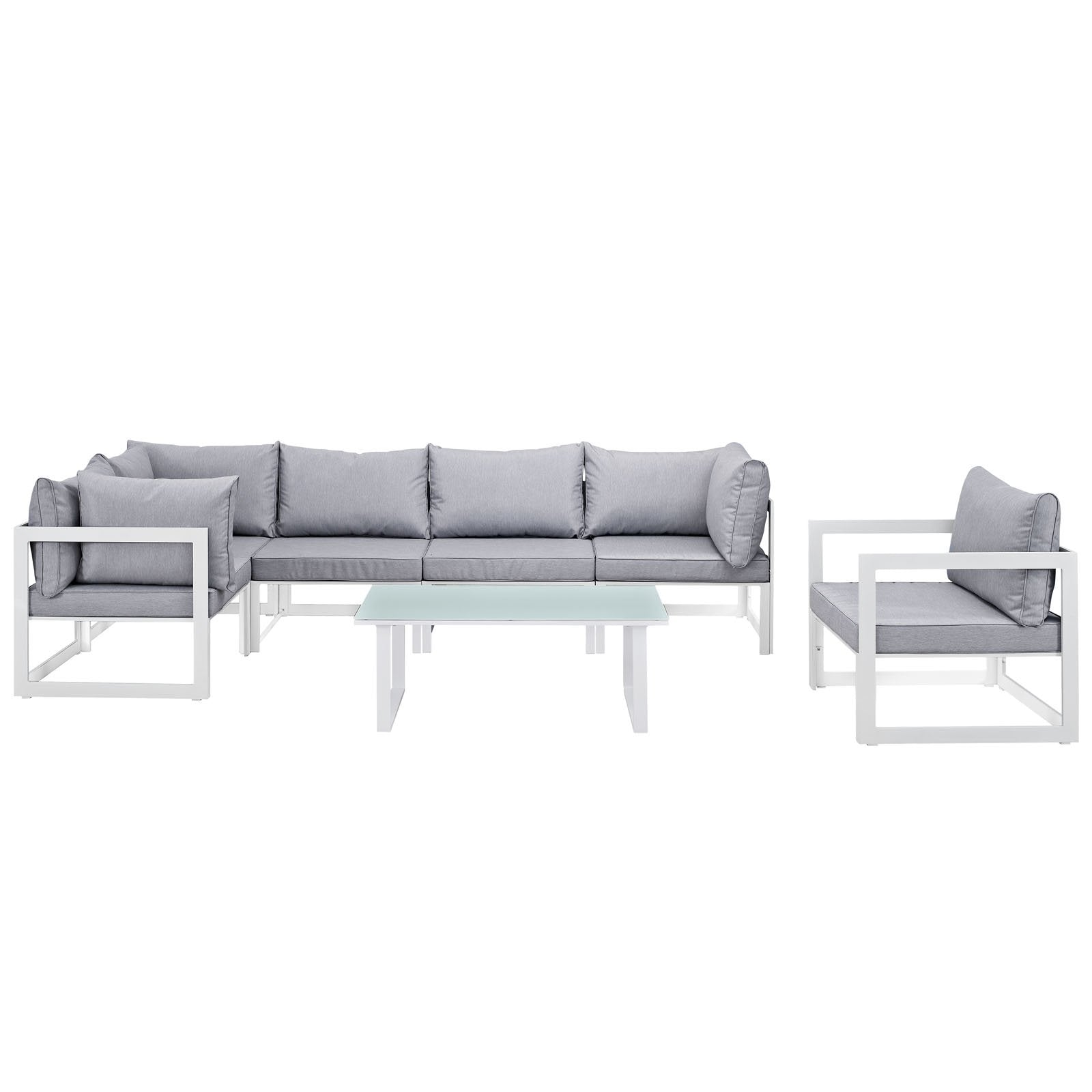 Modway Fortuna 7 Piece Outdoor Patio Sectional Sofa Set In White Gray