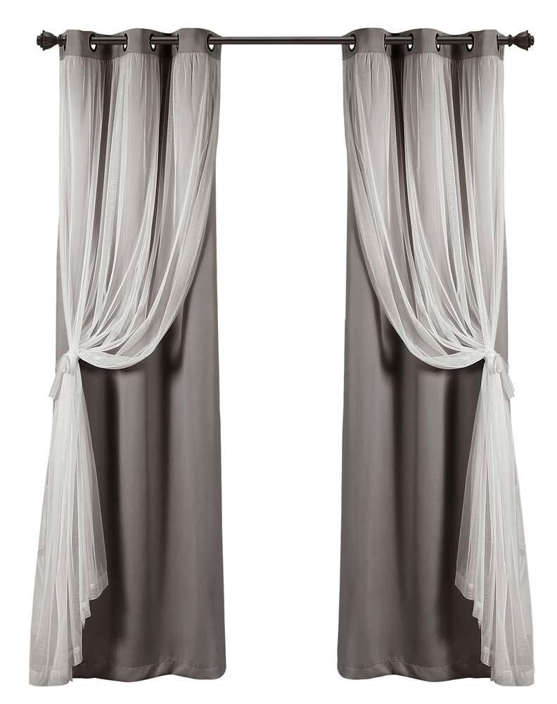 Lush Decor Sheer Grommet Curtains With Insulated Blackout Lining, Window Curtain Panels, Pair, 38''W x 95''L, Dark Gray - Curtai
