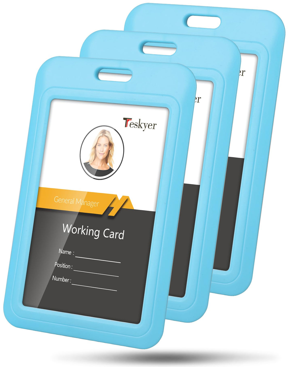 Teskyer 3 Pack Sliding Id Badge Holder, Heavy Duty Hard Plastic Id Card Protector Case For Office School Badge Credit Cards Prox