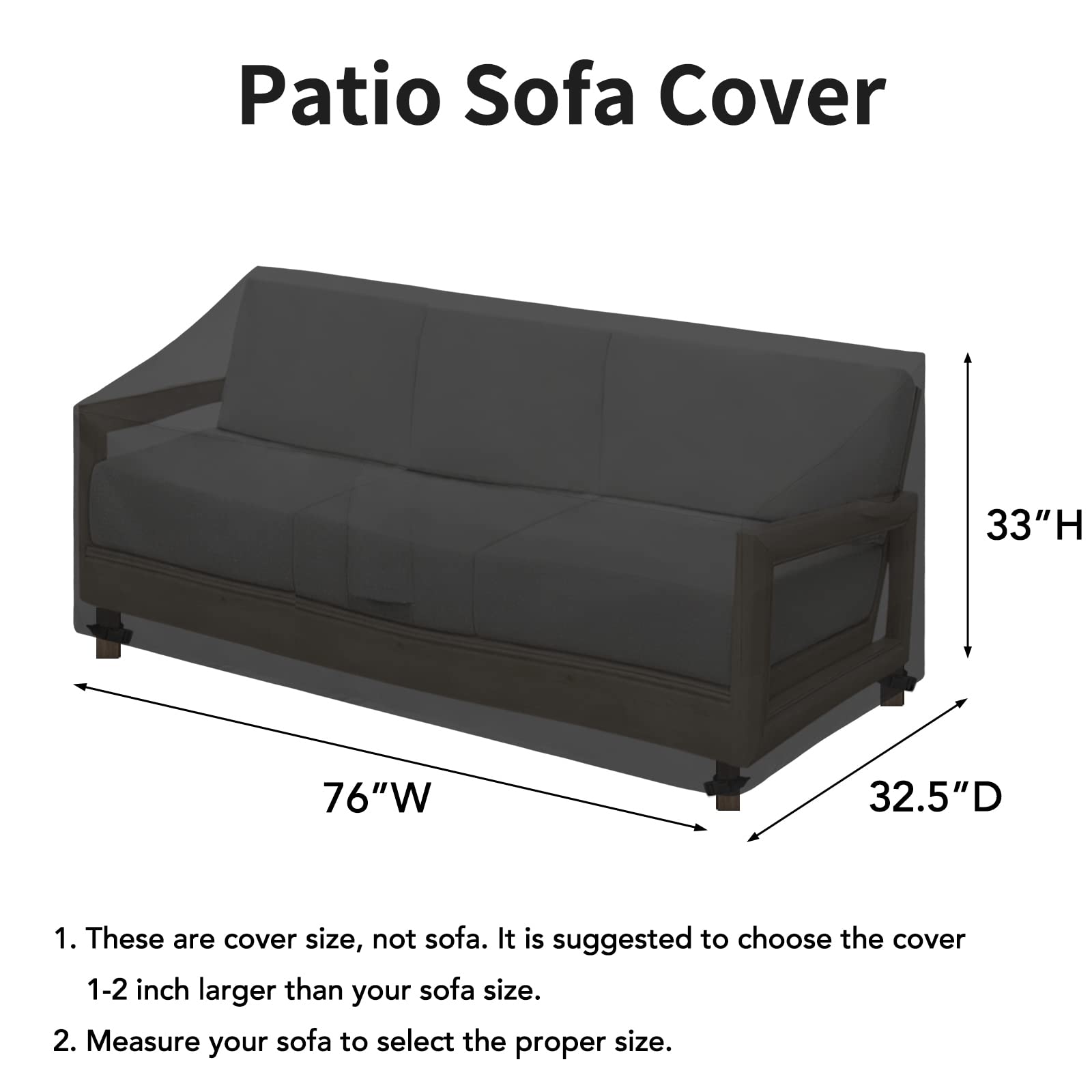 Easy-Going Waterproof Patio Sofa Cover Uv Resistant 3 Seater Outdoor Sofa Cover Weatherproof Lawn Patio Furniture Cover With Tape Sealed Seam (76Wx32.5Dx33H Inch, Black)