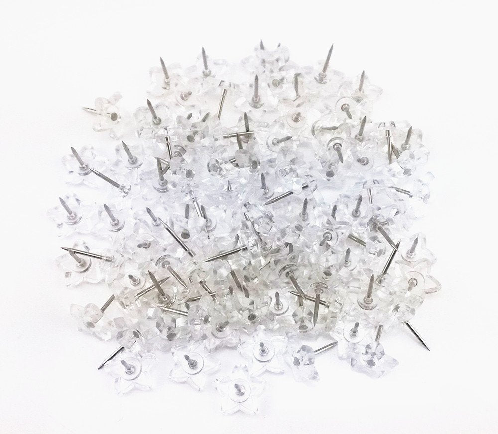 Yueton 100Pcs Clear Star Push Pins Thumb Tacks Drawing Pins For School, Home, Office Use