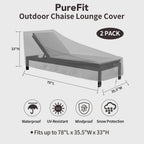 Purefit Outdoor Chaise Lounge Cover, Lounge Chair Covers Waterproof Patio Furniture Lounge Chair Cover, Uv Resistant & Weatherproof, 2 Pack, 78'L X 35.5'W X 33'H Inches, Gray