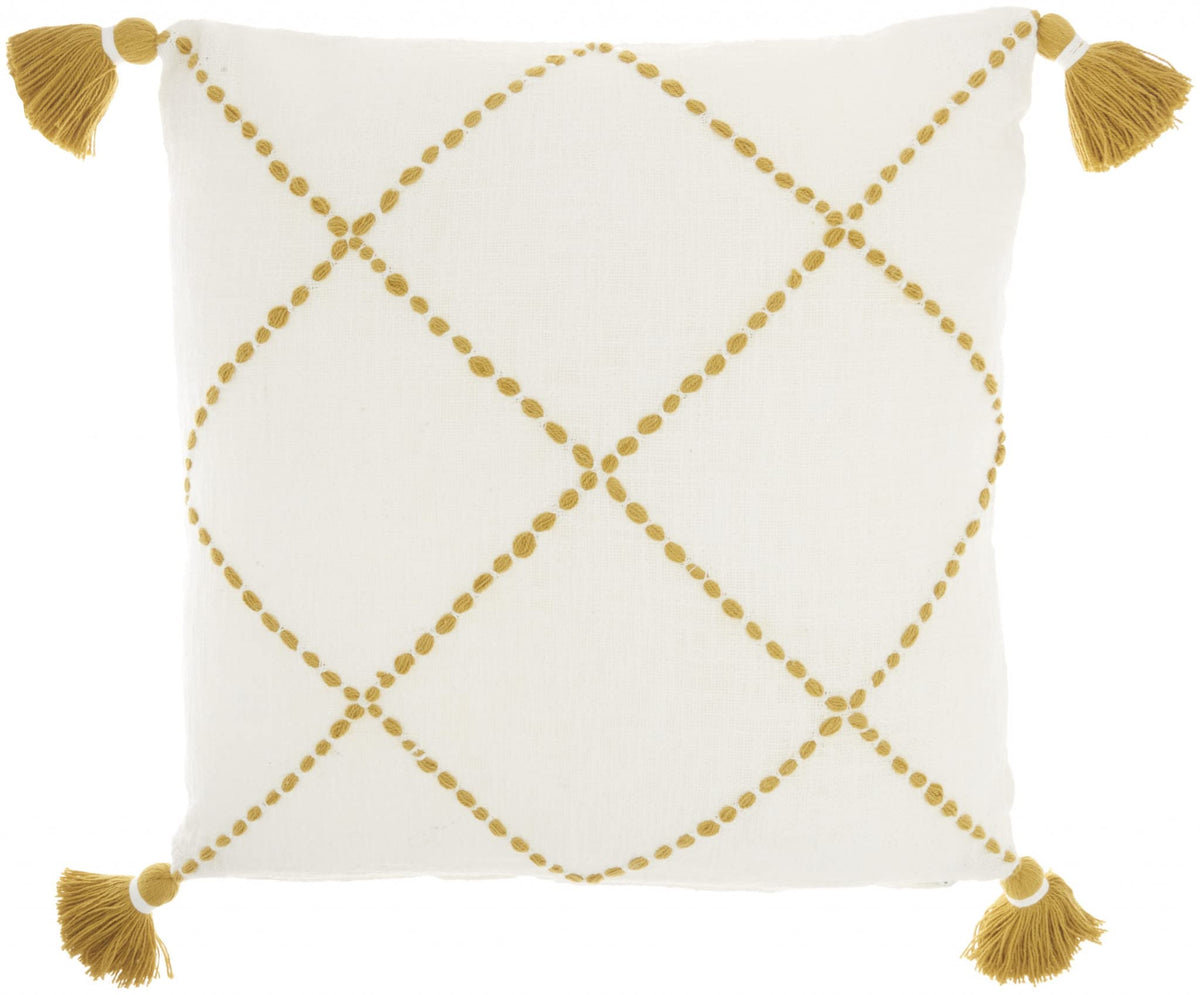 HomeRoots Boho Mustard Cotton Accent Throw Pillow