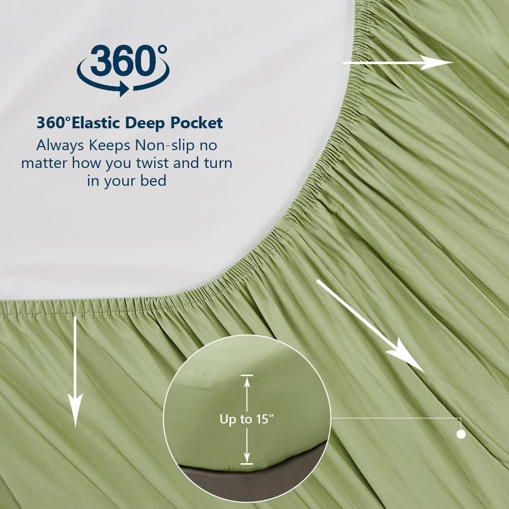 Simple&Opulence 100% Viscose Made From Bamboo Cooling Fitted Bottom Sheet Only 1 Piece For Hot Sleepers, 15 Inch Deep Pocket For