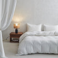 Simple&Opulence Linen Blend Duvet Cover With Pom Pom Trim, Farmhouse Flax Bamboo Viscose Blend Bedding Set Soft Breathable, 1 Bo