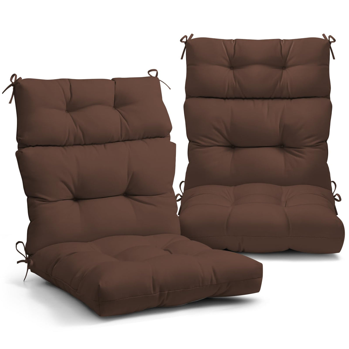 Eagle Peak Tufted Outdoor/Indoor High Back Patio Chair Cushions, Set Of 2, 46' X 22', Brown
