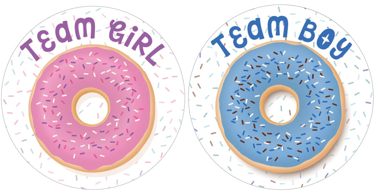 Donut Gender Reveal Party - We Donut Know - Team Boy or Team Girl - 40 Stickers
