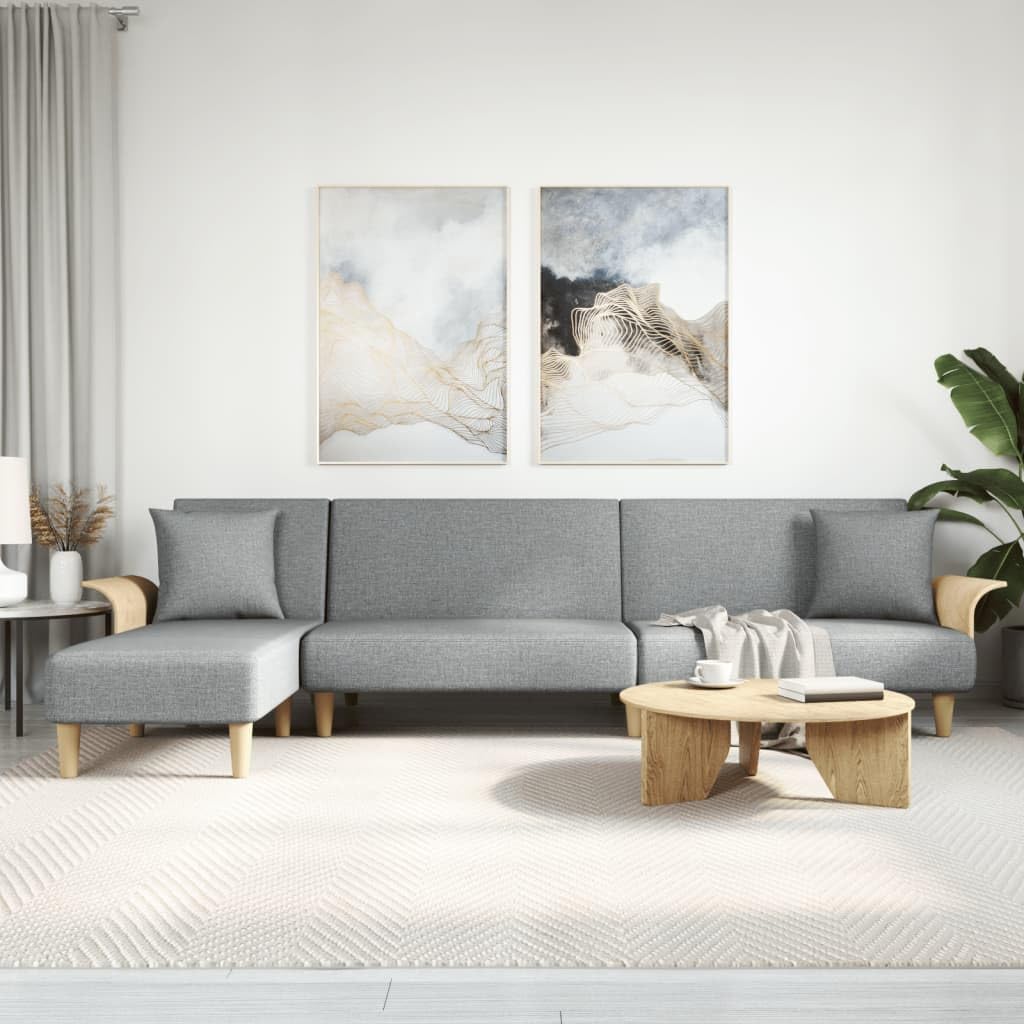 vidaXL Sofa Bed, L-Shaped Sofa Couch, Folding Sleeper Couch Bed, Sectional Recliner Couch for Living Room, Modern Style, Light Gray Fabric