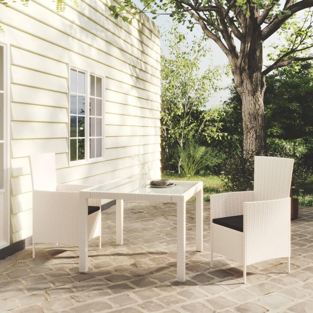 vidaXL Patio Dining Set 3 Piece with Cushions Garden Outdoor Terrace Balcony Dinner Table and Chair Seat Seating Furniture Poly Rattan White