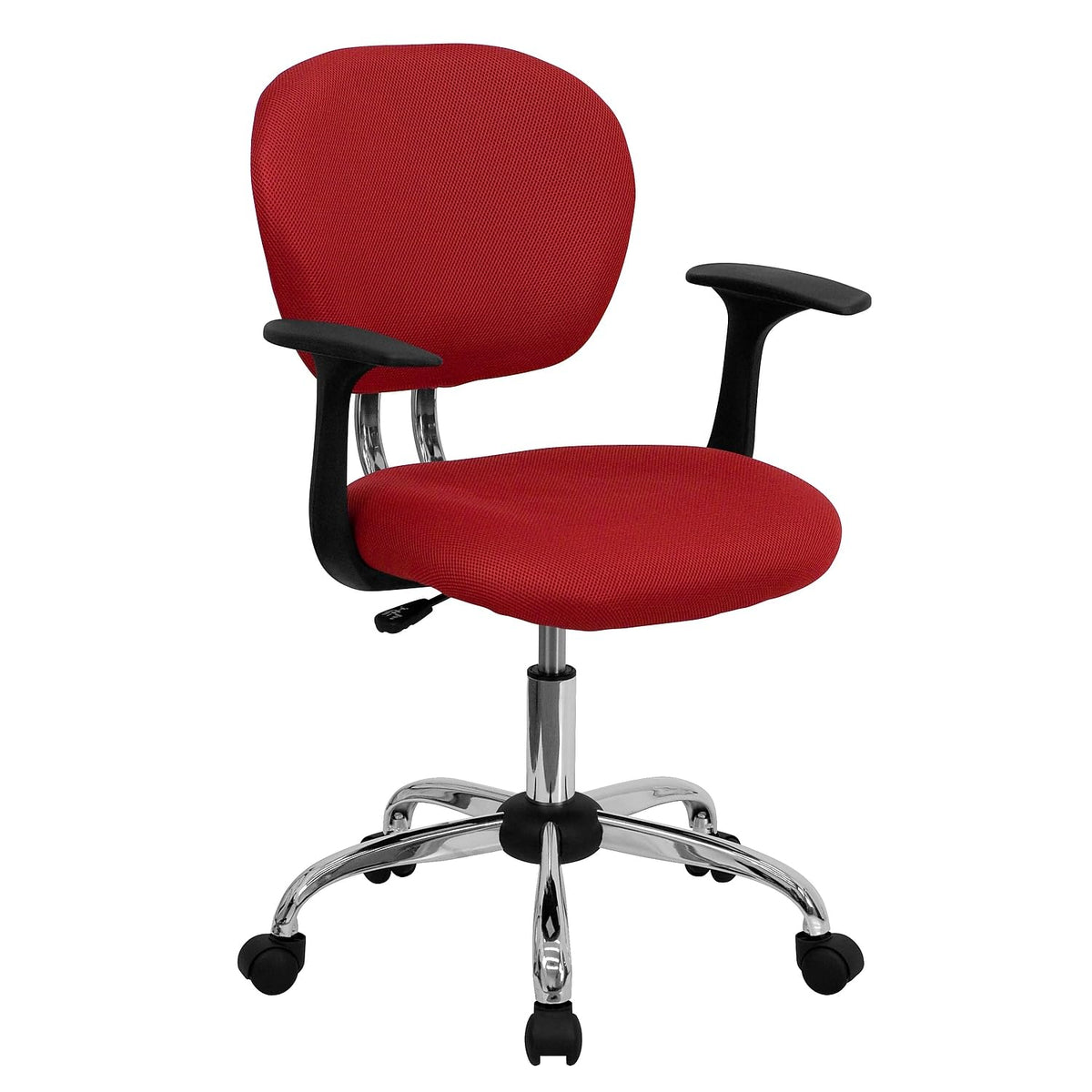 Flash Furniture Beverly Mid-Back Red Mesh Padded Swivel Task Office Chair with Chrome Base and Arms