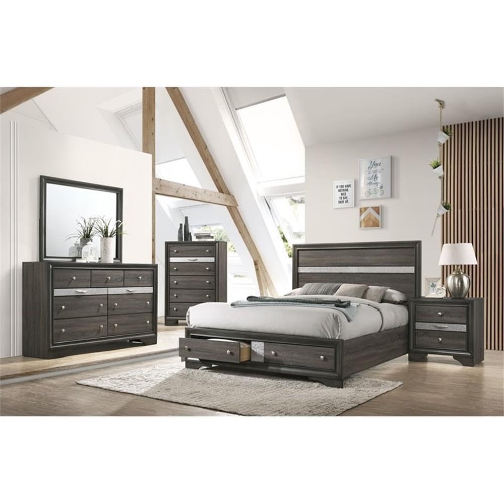 Acme Naima King Bed with Storage in Gray