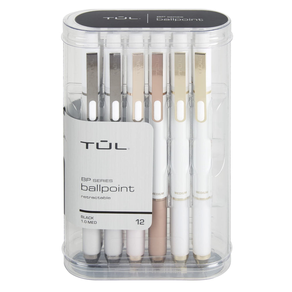 Tul Bp Series Retractable Ballpoint Pens, Medium Point, 1.0 Mm, Pearl White Barrel, Black Ink, Pack Of 12 Pens