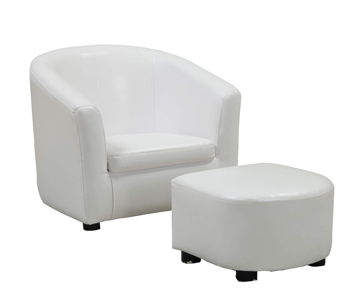 Monarch Specialties Leather-Look Juvenile Chair Ottoman, White, 2 Piece Set