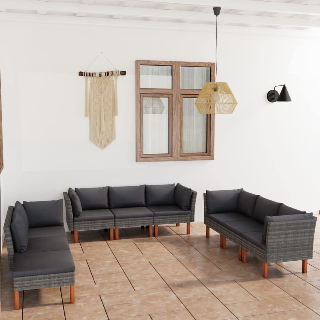 vidaXL 9 Piece Patio Lounge Set- Durable Poly Rattan and Powder-Coated Steel Construction- Comfortable Cushioned Seating- Gray with Anthracite Cushions