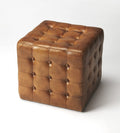 HomeRoots Medium Brown Leather, Foam, Plywood Stately Brown Leather Tufted Ottoman