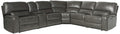 Acme Saul Faux Leather Sectional Sofa with 2 Reclining Seats in Gray