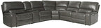 Acme Saul Faux Leather Sectional Sofa with 2 Reclining Seats in Gray