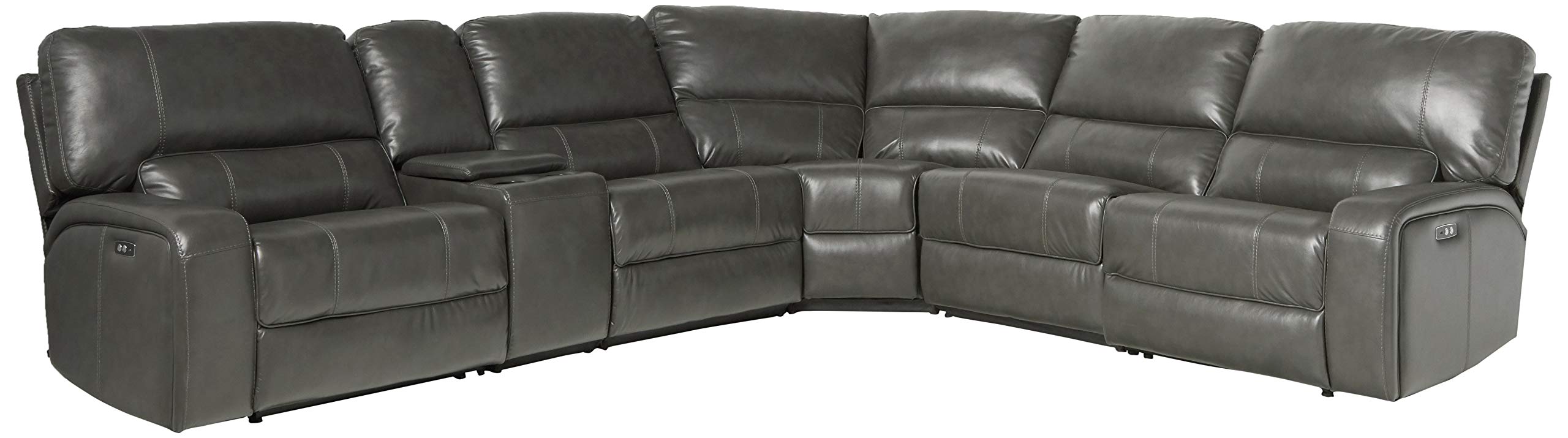 Acme Saul Faux Leather Sectional Sofa with 2 Reclining Seats in Gray