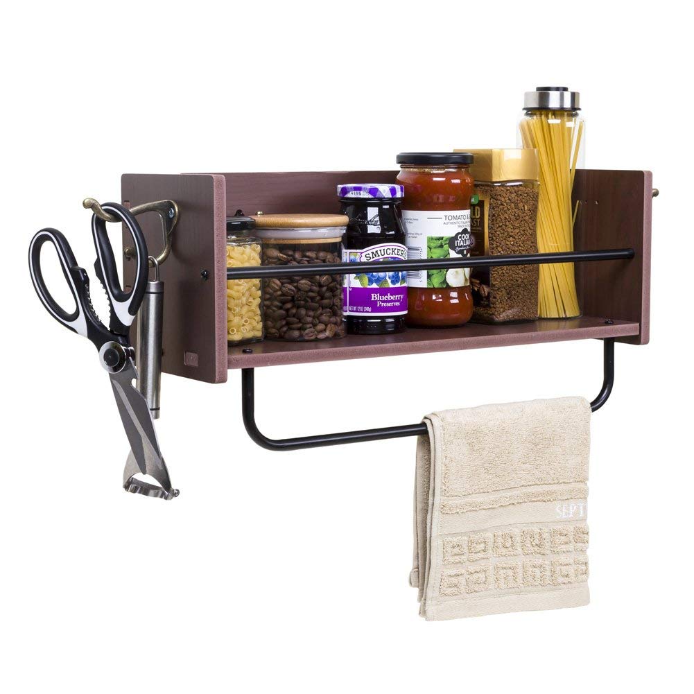 Indian Decor 989012 Wall Shelf Kitchen Spice Wall Mounted Organizer With 2 Metal Rail For Kitchen Bathroom Mdf