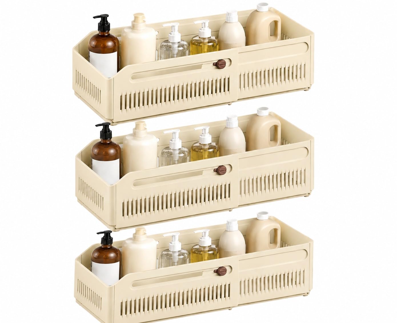 Vasukie Adjustable Storage Container, Refrigerator Storage Basket For Fridge, Kitchen & Pantry, Organizer Tray With Design (Beig