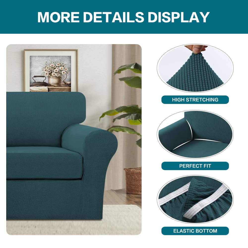 2 Piece Chair Covers Chair Slipcovers For Living Room Armchair Couch Cover Chair Sofa Cover With Individual Cushion Covers Furniture Cover For Chairs Feature Thick Jacquard Fabric (Chair, Deep Teal)