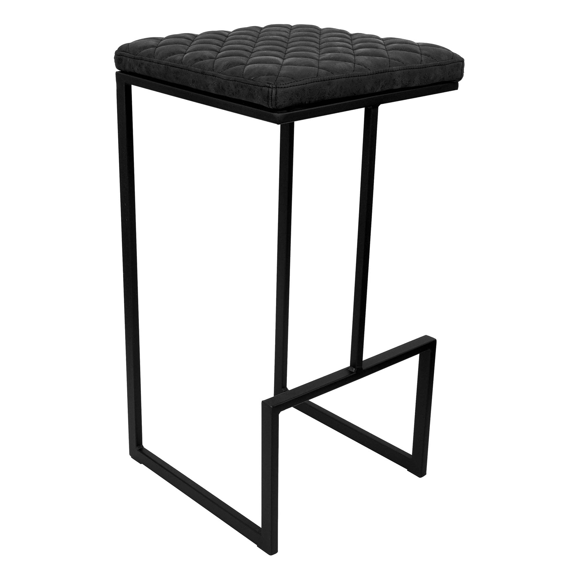 LeisureMod Charcoal Black Leather Bar Stool - Modern Counter Height Stool with Metal Frame & Comfortable Back Support