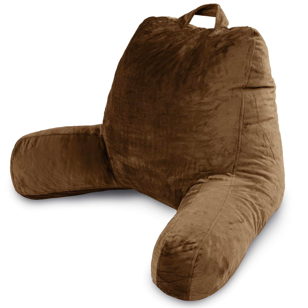 Milliard Reading Pillow With Shredded Memory Foam, Large Adult Backrest With Arms, Back Support For Sitting Up In Bed With Washable Cover (Sit Up Pillow) Brown