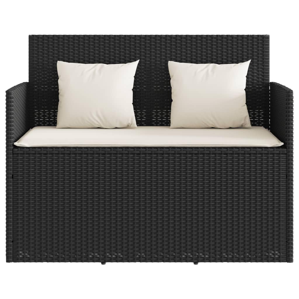 vidaXL Outdoor Loveseat Patio Bench with Cushion and Storage - Black Poly Rattan, Water-Resistant Bag, Comfort Seating for Garden/Deck