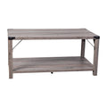 Flash Furniture Wyatt Modern Farmhouse 2 Tier Coffee Table - Gray Wash Engineered Wood Frame - Black Metal Crisscross Side Braces and Corner Accents