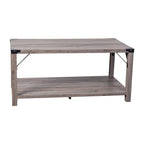 Flash Furniture Wyatt Modern Farmhouse 2 Tier Coffee Table - Gray Wash Engineered Wood Frame - Black Metal Crisscross Side Braces and Corner Accents