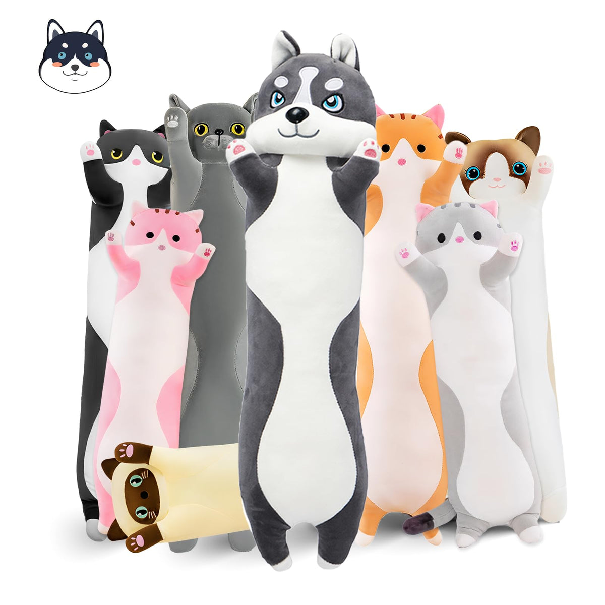 Nxnynz Long Husky Plush Pillow, 27.6In Cute Dog Plushie Stuffed Animals Body Pillow, Kawaii Husky Soft Plushie Doll Toy Birthday