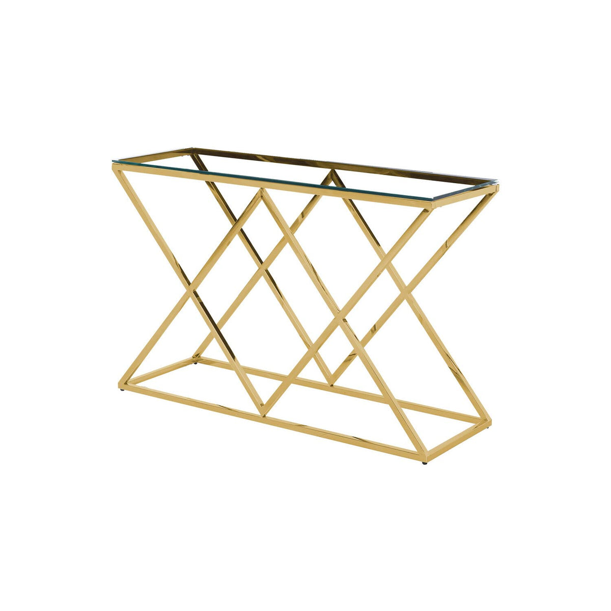 Best Master Furniture Mishie Angled Stainless Steel Clear Glass Sofa Table, Gold
