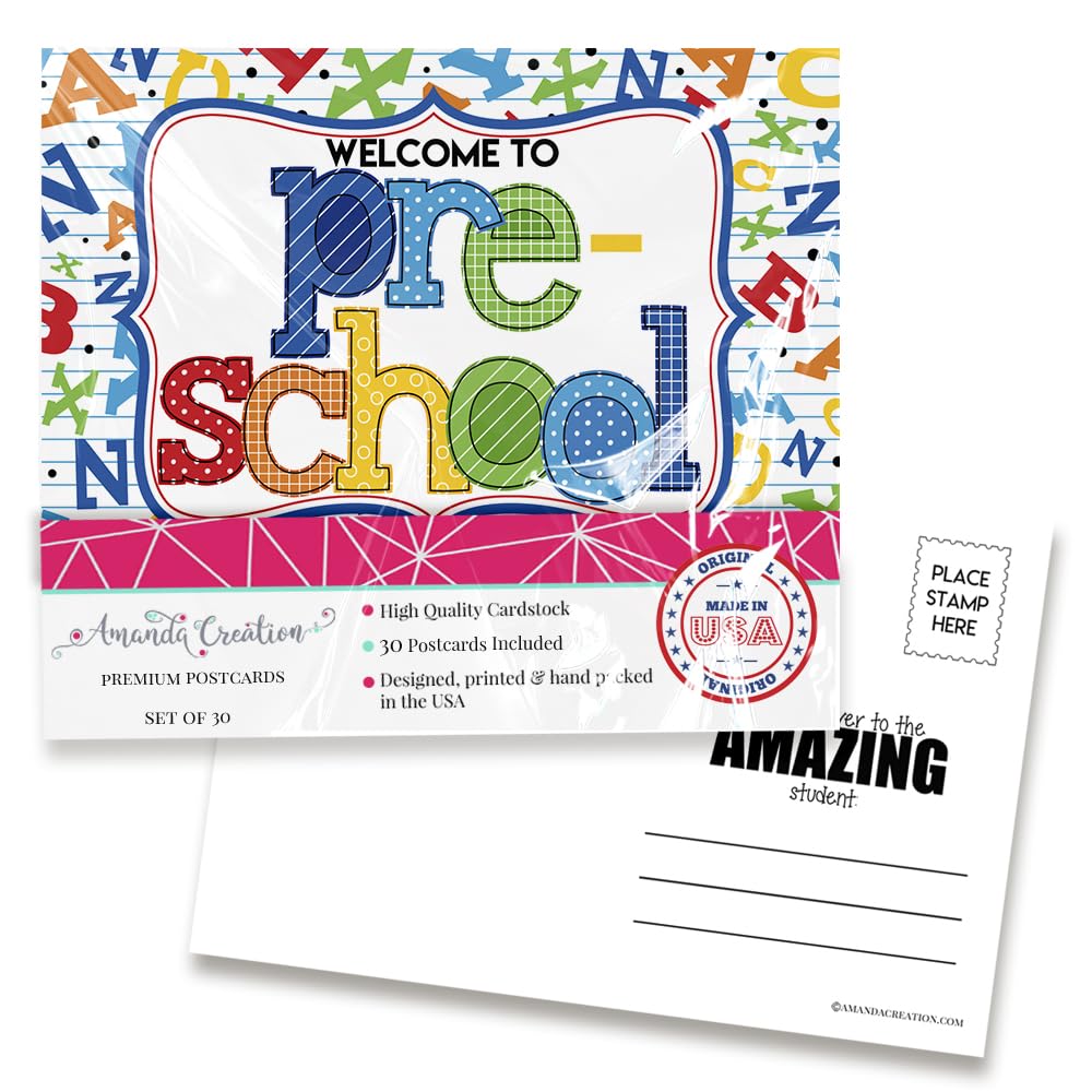 Welcome To Preschool Alphabet Themed Blank Postcards For Teachers To Send To Students, 4'X6' Fill In Notecards By Amandacreati