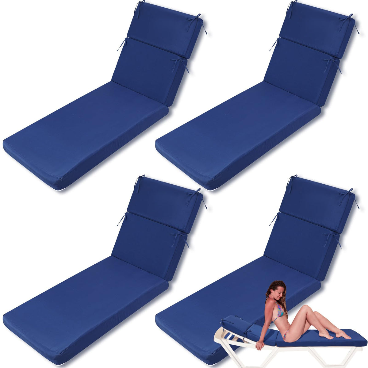 Smoothnovelty 4 Pcs Indoor Outdoor Chaise Lounge Cushions Sponge Bench Outdoor Furniture Chaise Cushions Patio Chair Furniture R