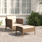 vidaXL Patio Lounge Set with Cushions, Brown Poly Rattan and Powder-Coated Steel, Includes 1 Chair and 1 Stool, Outdoor Garden Furniture