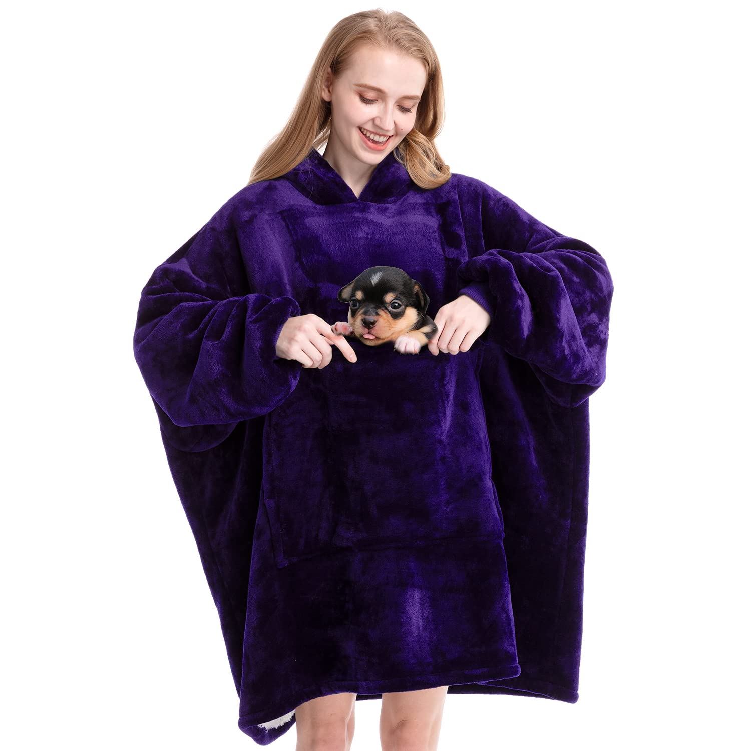 Aemilas Wearable Blanket Hoodie,Oversized Sherpa Sweatshirt Blanket With Hood Pocket And Sleeves,Cozy Soft Warm Plush Hooded Bla