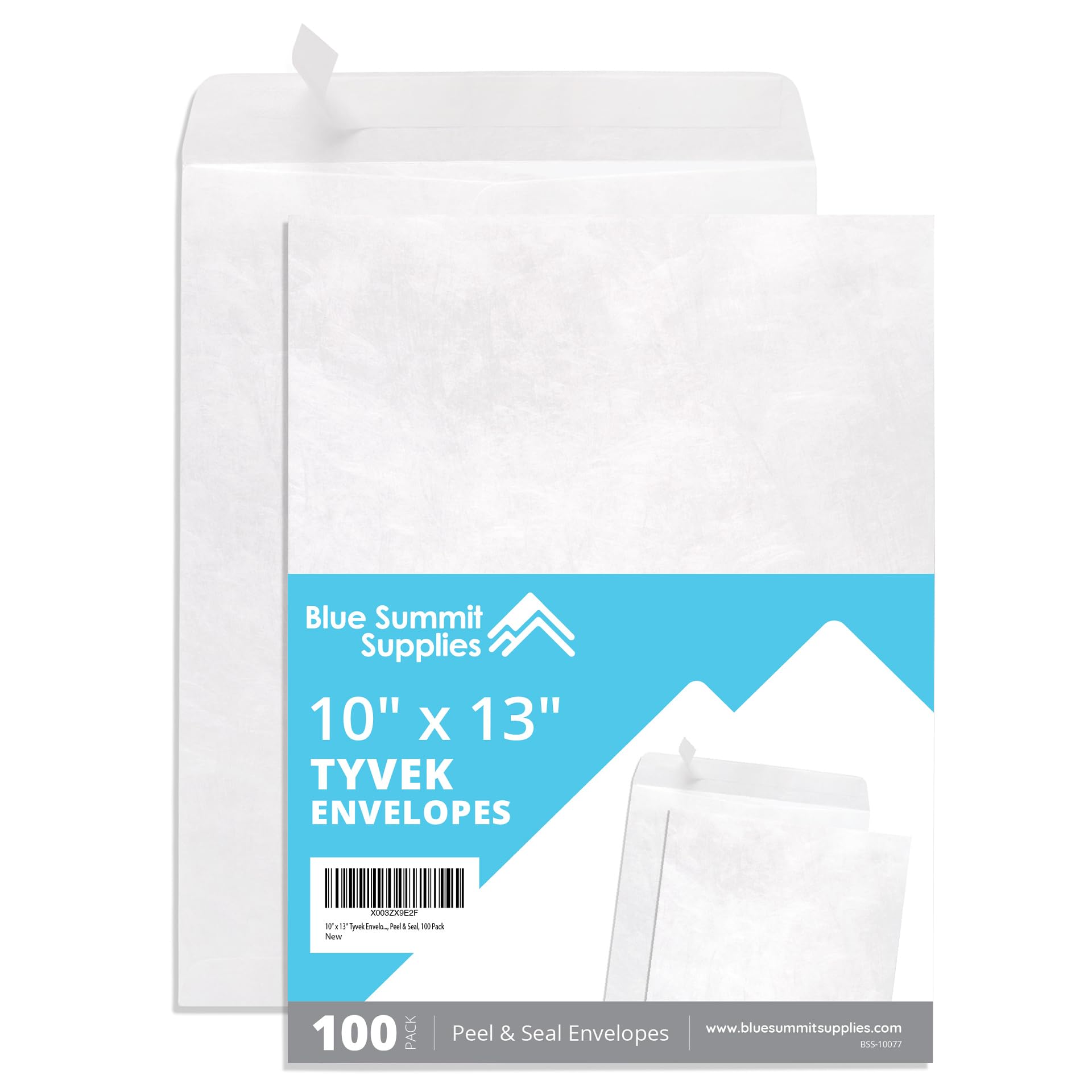 Blue Summit 100 Tyvek Envelopes 10X13, Large 10X13 Envelopes Self Seal, White Tyvek With Center Seam