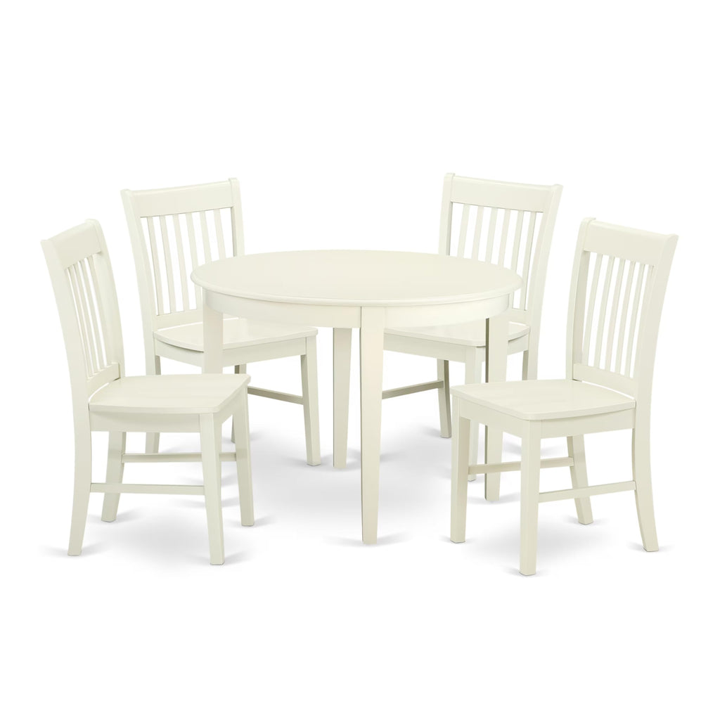 East West Furniture BONO5-LWH-W 5 Piece Dining Set Includes a Round Dinner Table and 4 Kitchen Dining Chairs, 42x42 Inch, Linen White