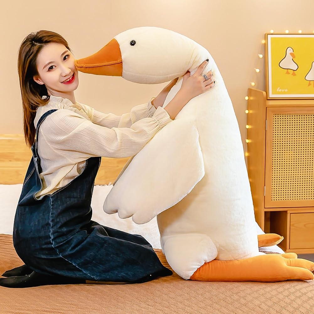 Bxebui Giant White Goose Plush-75 Inch, Very Huge Body Fat Goose Stuffed Animal, 6 Foot Duck Plush Toys Hugging Pillow Gifts For