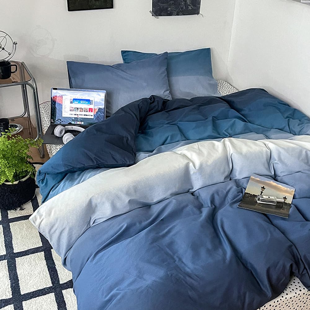 Clothknow Blue King Size Comforter Set Gradient Blue White Bedding Comforter Sets Navy Blue Bed Comforter Sets Blue Bedding Sets King Soft Blue Comforter 3Pcs Blue Comforter Sets King