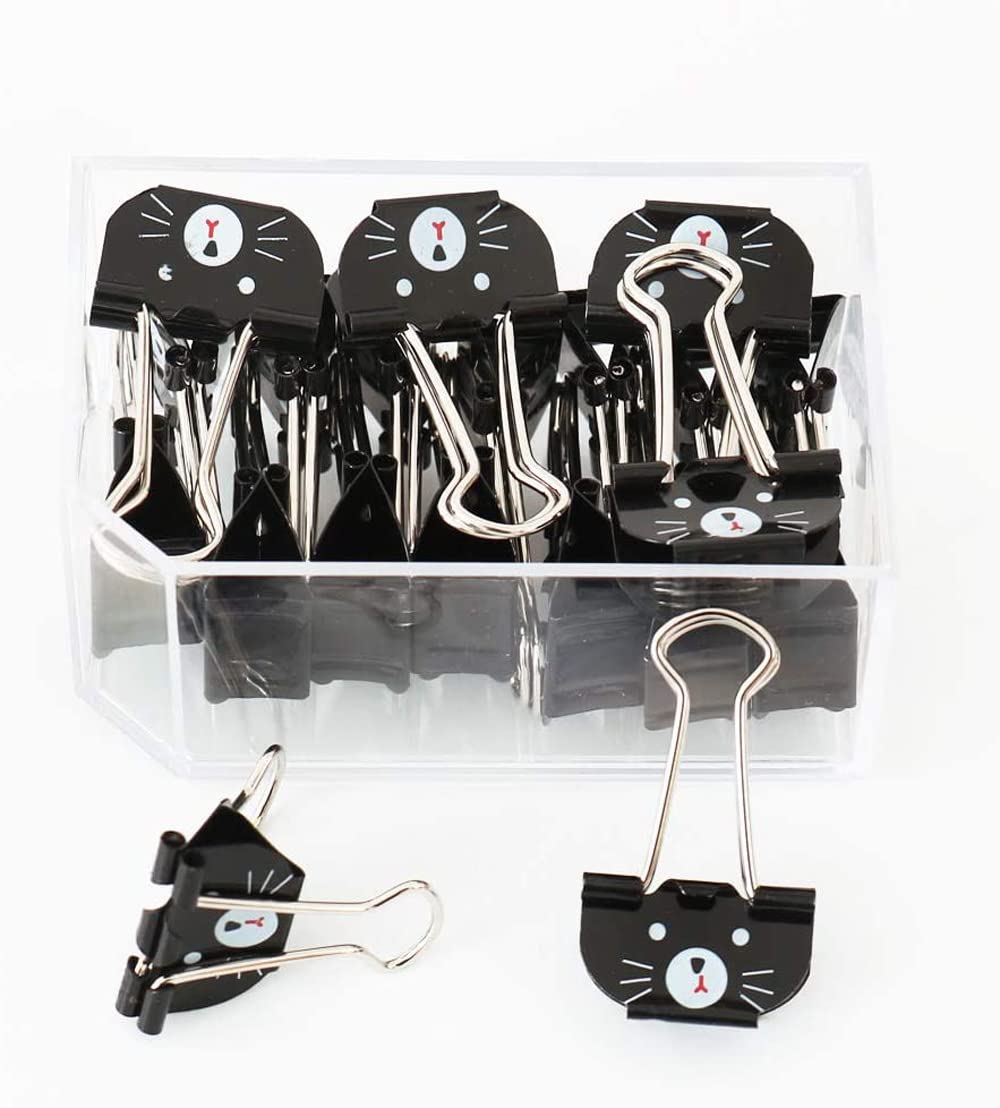 Cute Cat Metal Binder Clips 20Pcs Black Medium Paper Clamps For School Home Desk Organizers Office Supplies