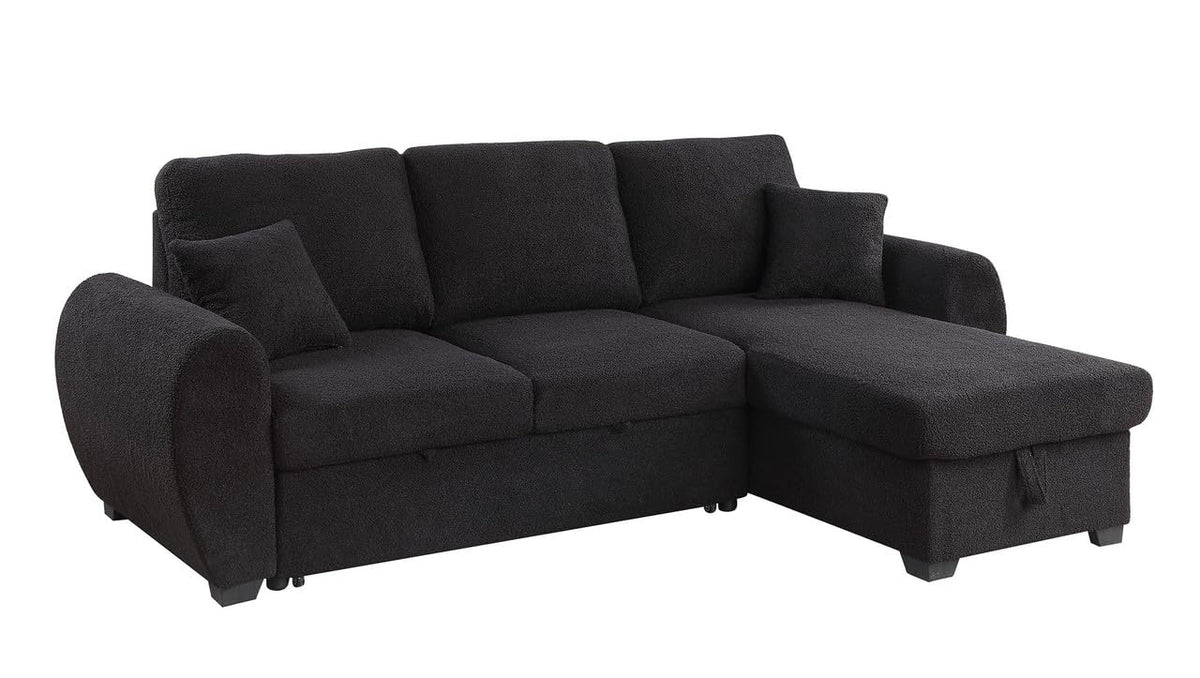 Lilola Home Veronica 95" Black Teddy Fleece Reversible Sleeper Sectional Sofa with Storage Chaise