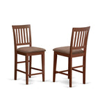 East West Furniture Vernon Counter Stool-Linen Fabric Pub Height Wooden Chairs, Set of 2, Mahogany