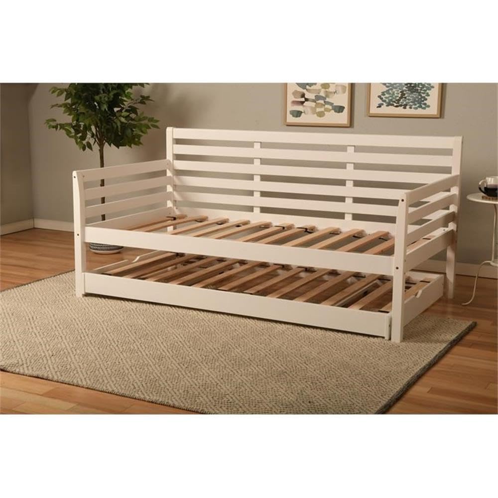 Kodiak Furniture Twin to King Size Daybed with Pop Up Trundle in Wood, in White, No Box Spring Needed, Easy Assembly