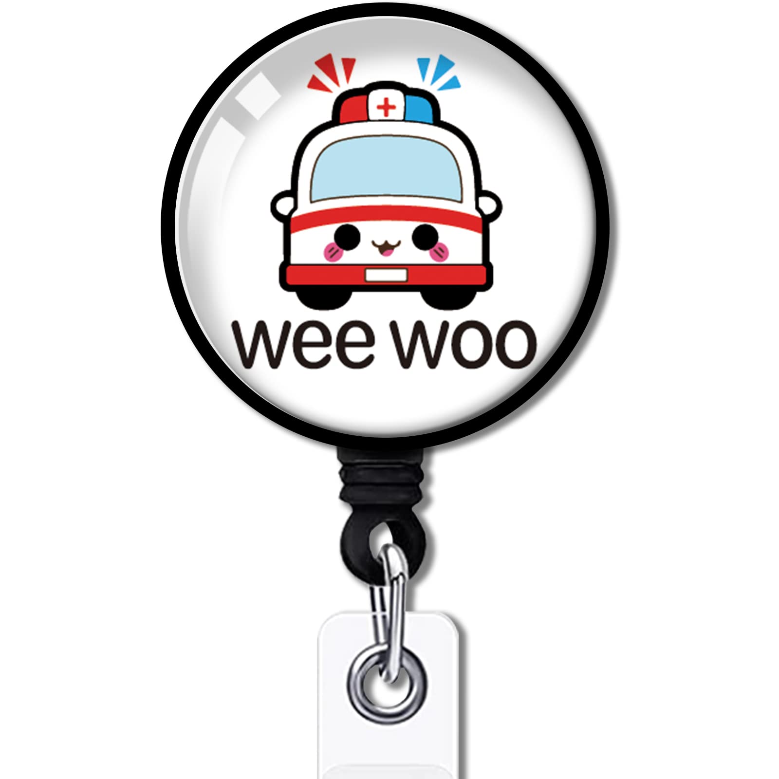 Yazmeen Wee Woo Retractable Badge Reel With Alligator Clip Funny Id Badge Holder For First Responder Funny Ambulance Badge Clear