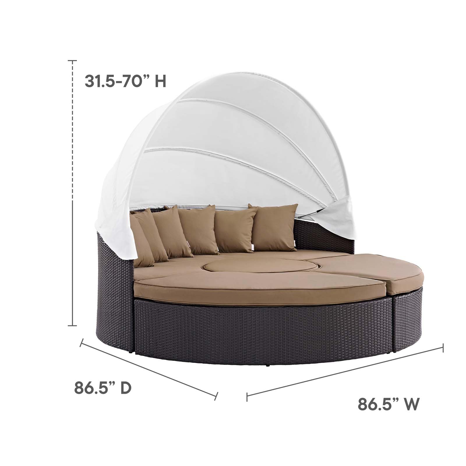 Modway Quest Wicker Rattan Outdoor Patio Canopy Sectional Daybed in Espresso Mocha