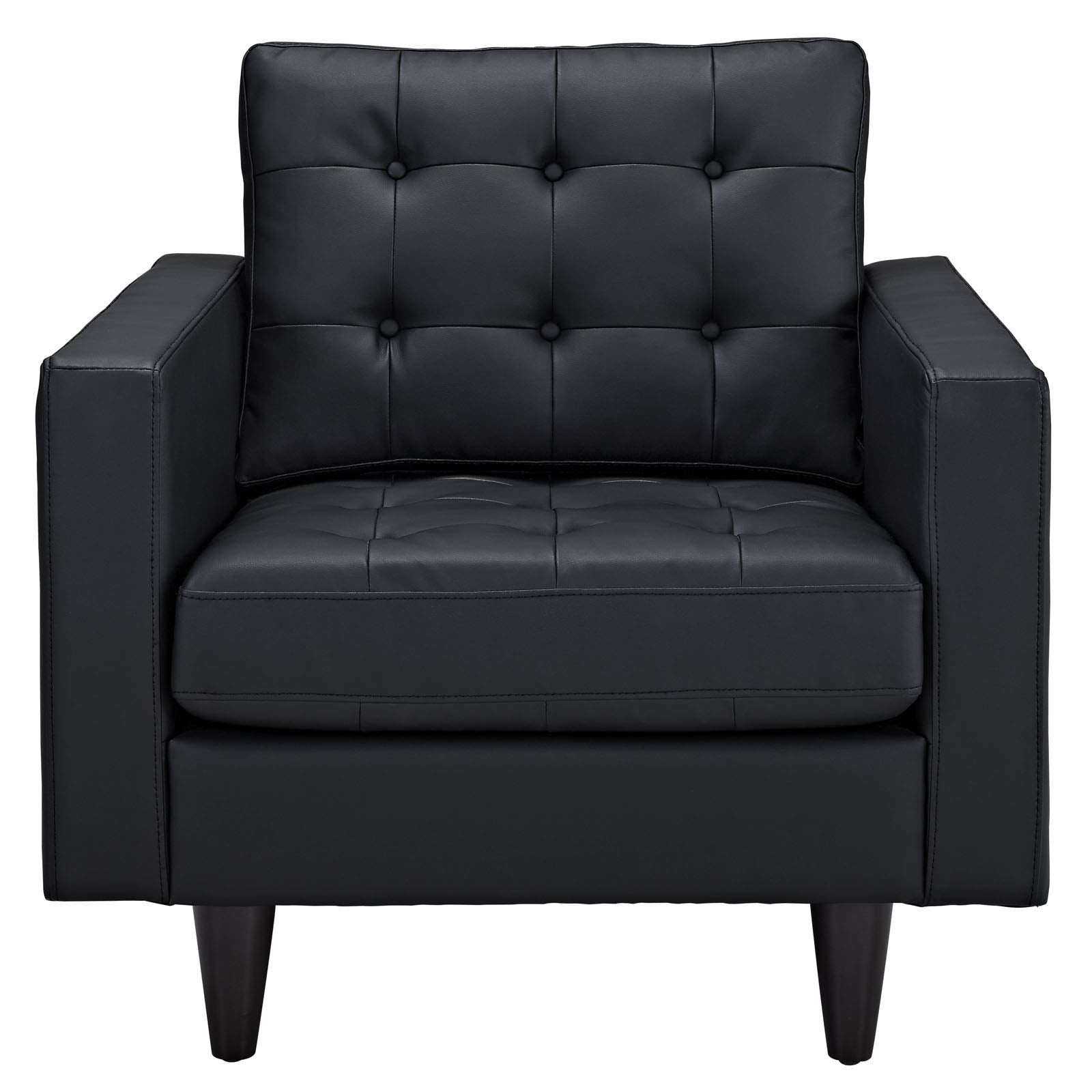 Modway Empress Mid-Century Modern Upholstered Leather Accent Arm Lounge Chair In Black