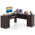 Tangkula L-Shaped Office Desk with Storage Drawers & Keyboard Tray, Home Office Corner Computer Desk with Cabinet & Inner Adjust
